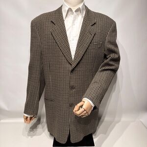 VTG 90s Giorgio Armani Italy Virgin Wool Blazer Brown Houndstooth Men's Size 42L
